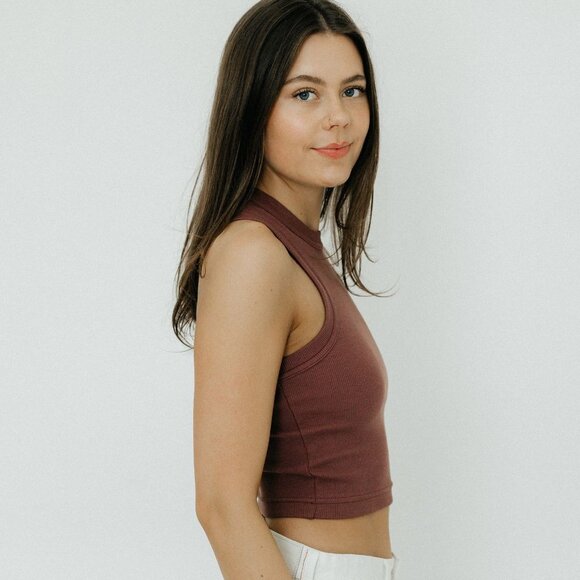 Tibi Ribbed T Cropped Tank in Cinnamon - Picture 2 of 3